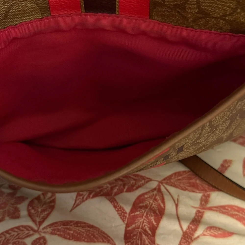 Coach Signature Brown and Red Stripe Bag